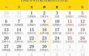 1992年农历(阴历阳历节日对照表)